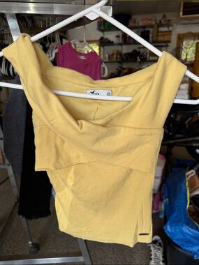 Hollister Yellow Ribbed Off-Shoulder Tank Top
